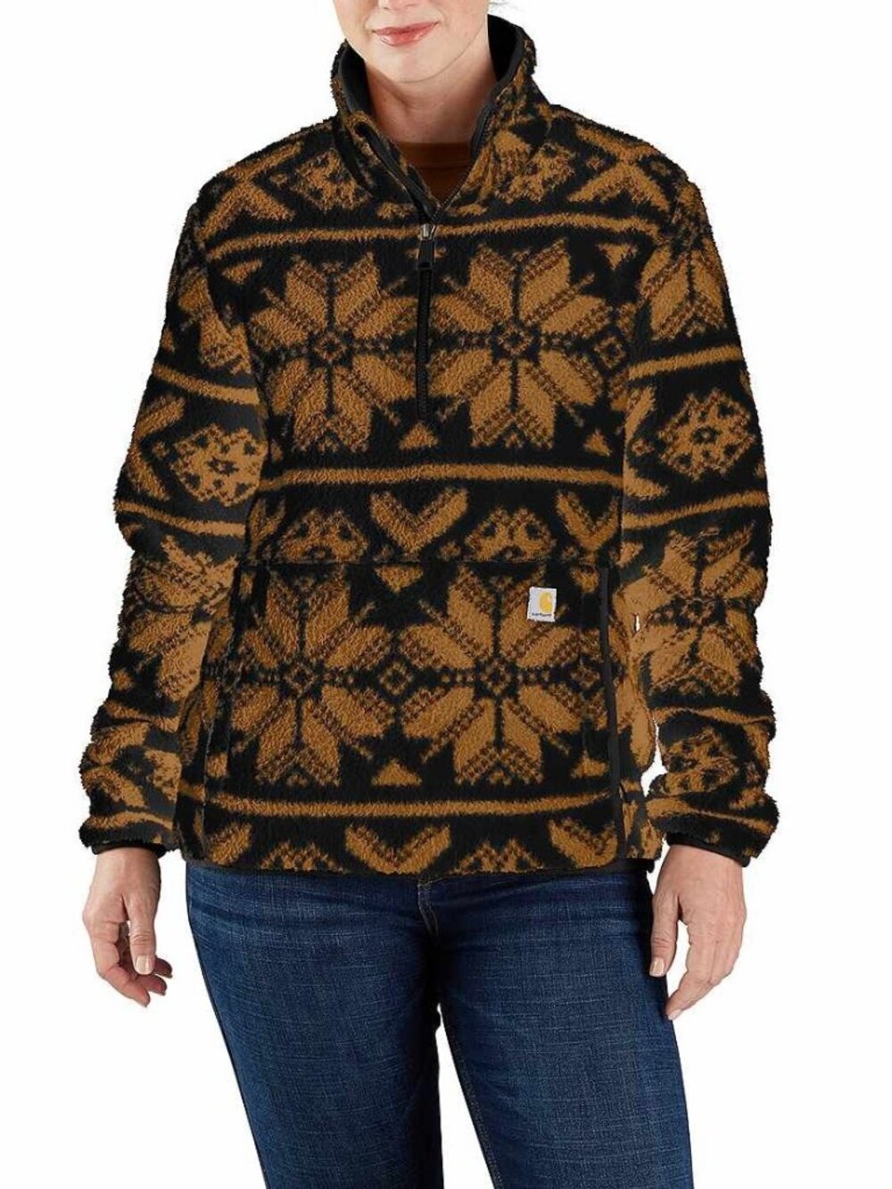 Carhartt Women's Size 3X Fair Isle Loose Fit Warmth 3 Black Fleece Pullover NEW